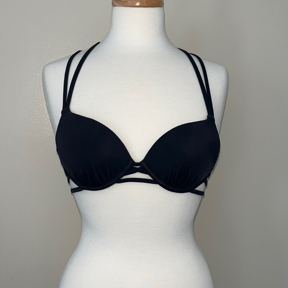 Black Strappy Push-up Swimsuit Bikini Top 32B - Picture 2 of 9